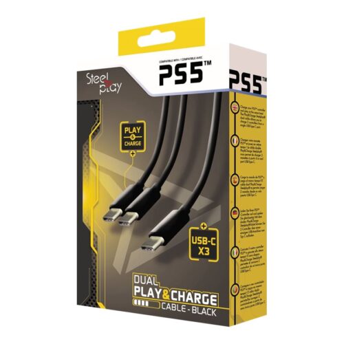 STEELPLAY Cable Dual Play & Charge Pour Manettes Noir PS5