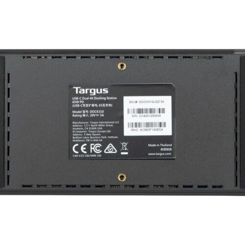 TARGUS USB-C Dual 4K Dock with 65w PowerDelivery USB-C 2xHDMI 3xUSB RJ45 1GbE