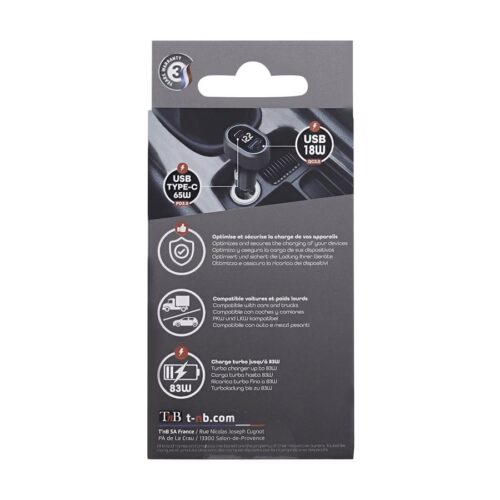 TNB 1x USB and 1x USB-C QC and PD 83W cigarette lighter charger