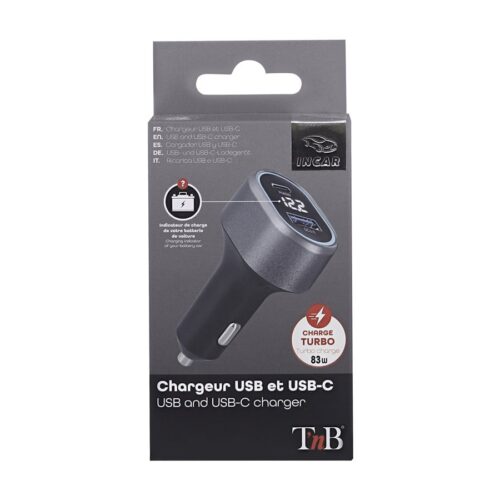 TNB 1x USB and 1x USB-C QC and PD 83W cigarette lighter charger
