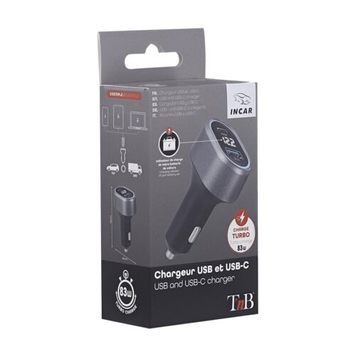 TNB 1x USB and 1x USB-C QC and PD 83W cigarette lighter charger