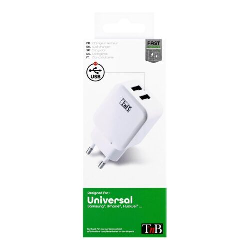 TNB 2.4A Mains 2 USB Charger White