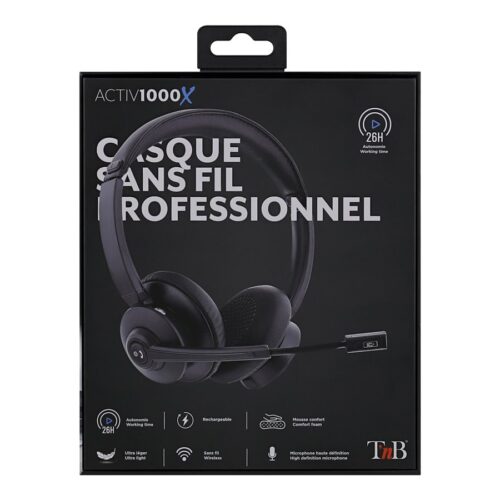 TNB Activ 1000X Professional Headset With Recharge Base Wireless Connection Bluetooth 5.0 And 24Ghz Stereo Earpads