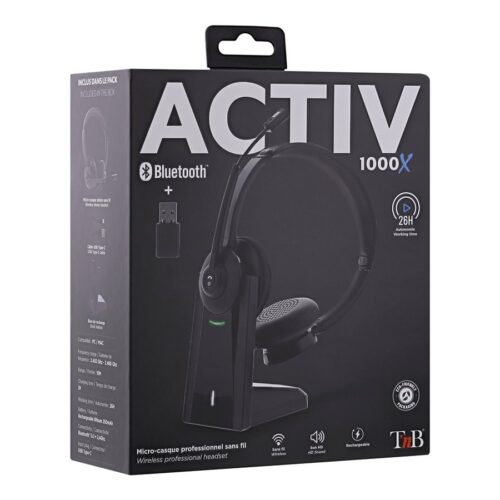 TNB Activ 1000X Professional Headset With Recharge Base Wireless Connection Bluetooth 5.0 And 24Ghz Stereo Earpads