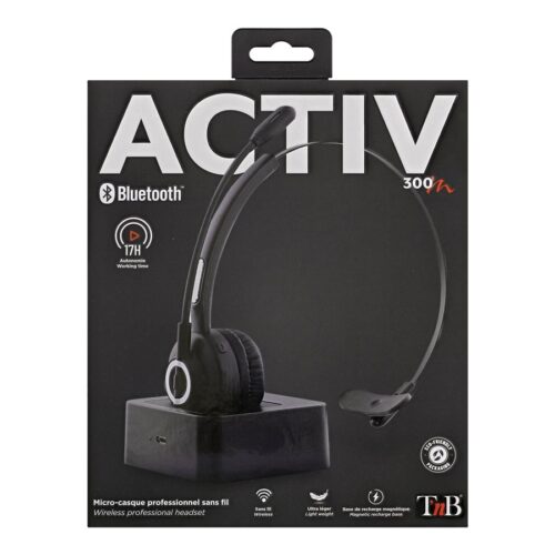 TNB Activ 300M Professional Mono Bluetooth Headset With Magnetic Charging Base Wireless Bluetooth 5.0 Connection