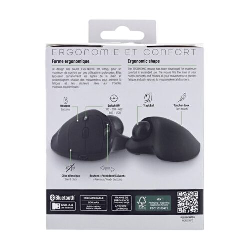 TNB ERGO DUAL CONNECT rechargeable ergonomic trackball mouse black