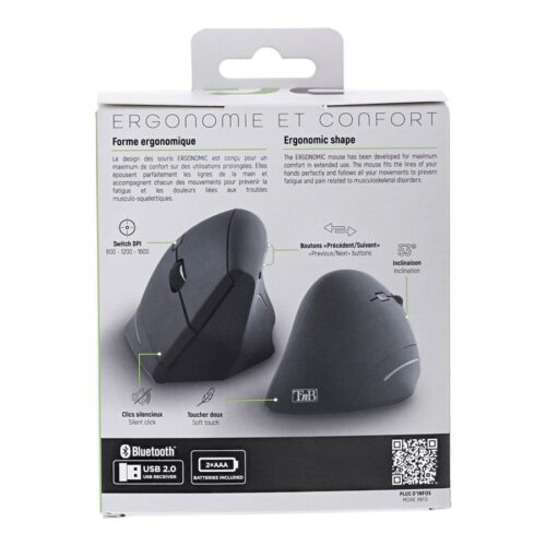 TNB ERGO Line Ergo Vertical Wireless Mouse Dual Connection Mode Bluetooth + Usb-A 2.4 Ghz Design Designed For Optimal Use