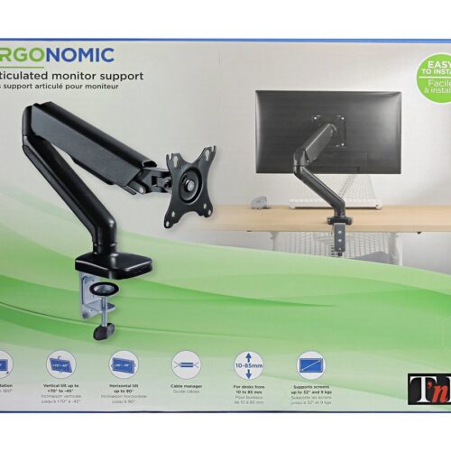 TNB ERGO Line Single Monitor Articulated Arm And Gas Spring Adjustment Material Steel For Screen Size