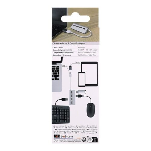 TNB Hub 4 Ports USB 2.0 Selfpowered Compatible Pc/Mac Aluminium Finish