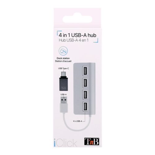 TNB Hub 4 Ports USB 2.0 Selfpowered Compatible Pc/Mac Aluminium Finish