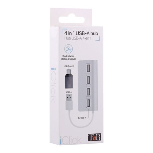 TNB Hub 4 Ports USB 2.0 Selfpowered Compatible Pc/Mac Aluminium Finish
