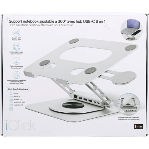 TNB iClick 360 adjustable notebook stand with detachable 6in1 hub aluminum