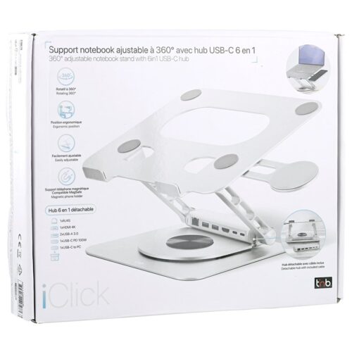 TNB iClick 360 adjustable notebook stand with detachable 6in1 hub aluminum