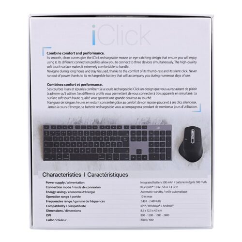 TNB iClick Wireless Bluetooth Mouse + Dongle 2.4 Ghz Combine Comfort And Performance 3 Connection Profiles