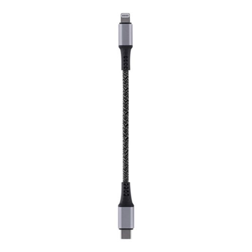 TNB PREMIUM – Nylon braided RPET USB-C to Lightning cable – metal connector – Leather cable tie – Black