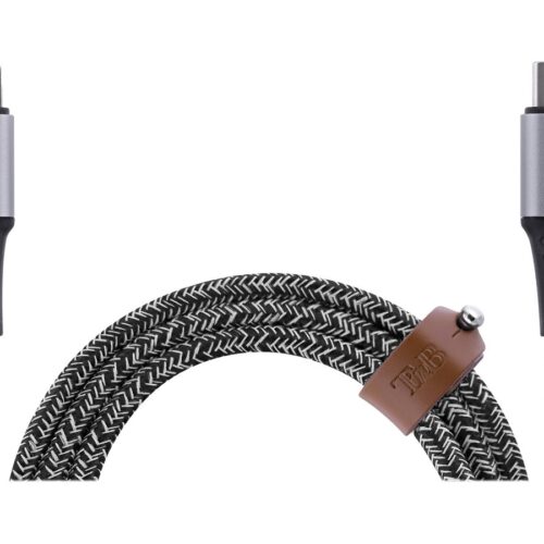TNB PREMIUM – Nylon braided RPET USB-C to Lightning cable – metal connector – Leather cable tie – Black