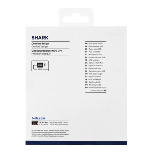 TNB SHARK 1000Dpi Wired Optical Mouse Usb Port Long 1.8M Cable 2 Buttons And Clickable Scroll Mac / Pc / Linux Compatible