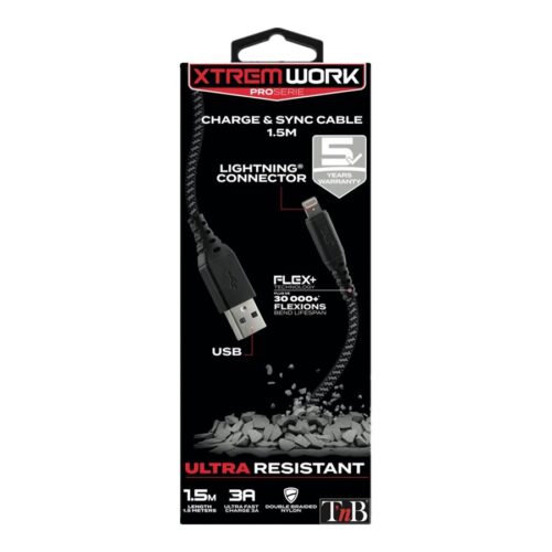 TNB XTREMWORK 1.5m USB Lightning Cable Black/Grey