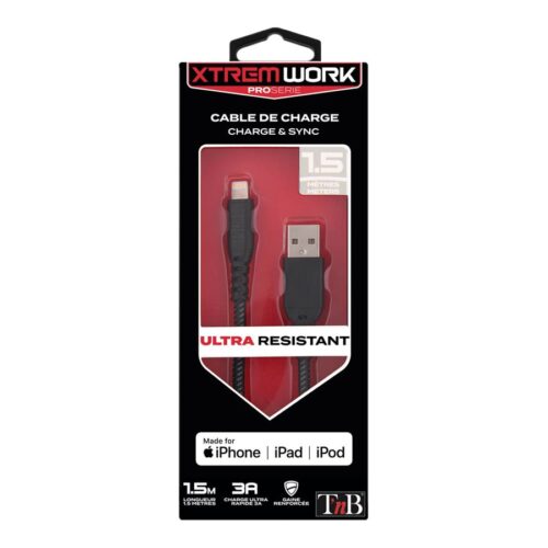 TNB XTREMWORK 1.5m USB Lightning Cable Black/Grey