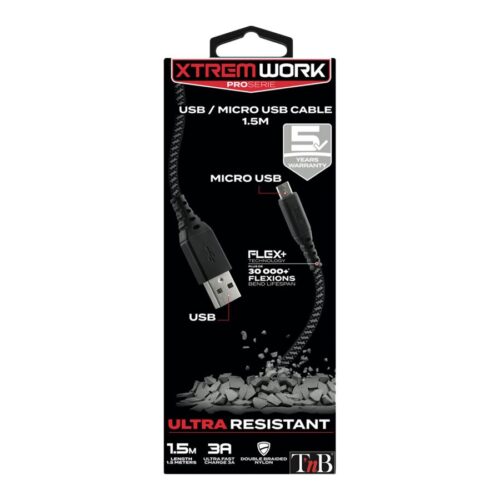 TNB XTREMWORK 1.5m USB/Micro USB Cable Black/Grey