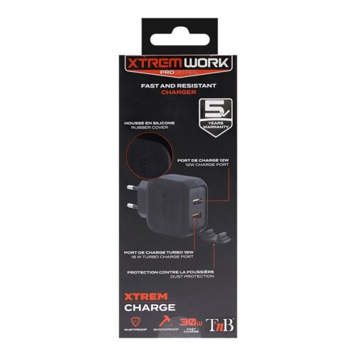 TNB XTREMWORK 30W Mains 2 USB Charger Black