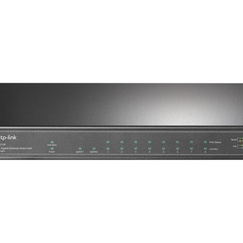 TP-LINK 10-Port Gigabit PoE+ Switch 8 Gigabit PoE+ Ports 1 Gigabit RJ45 Ports and 1 Gigabit SFP Slots 802.3at/af 63W PoE Power
