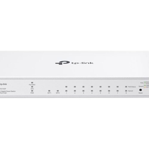 TP-LINK 10-Port Gigabit Smart Switch with 8-Port PoE+ 8x Gigabit PoE+ Ports 2x Gigabit SFP Slots 802.3af/at 61 W PoE Power