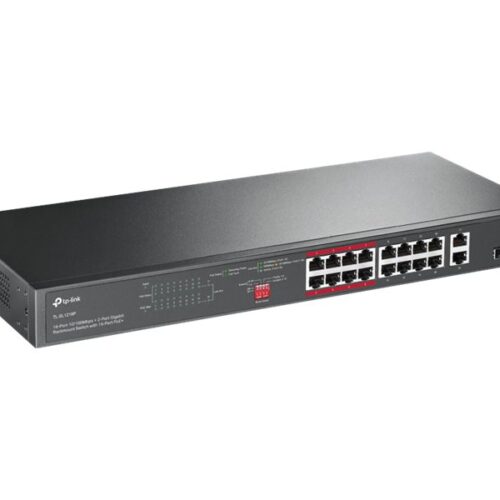 TP-LINK 16-Port 10/100Mbps + 2-Port Gigabit Rackmount Switch with 16-Port PoE+