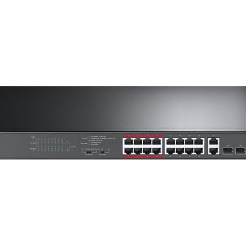 TP-LINK 16-Port 10/100Mops PoE+ Switch 16 10/100Mops RJ45 Ports 2 Gigabit RJ45 Ports 2 Combo SFP Slots 802.3at/af 192W PoE