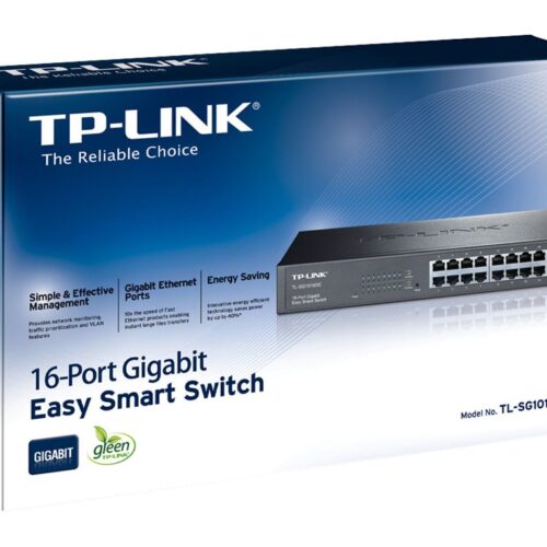 TP-LINK 16-Port Gigabit Easy Smart Switc 16 10/100/1000Mbps RJ45 ports, MTU/Port/Tag-based VLAN, QoS, IGMP Snooping