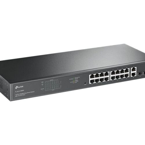 TP-LINK 16-Port Gigabit PoE+ Easy Smart Switch 16 Gigabit RJ45 Ports 2 SFP Slots 802.3at/af 192W PoE Power 1U 19p Rack-mountable