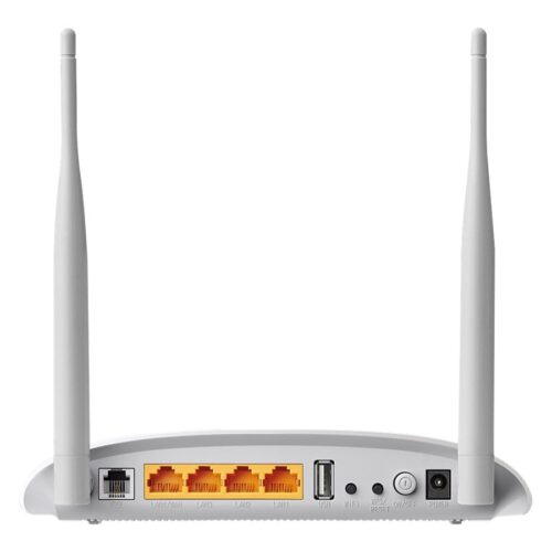 TP-LINK 300Mbps Wireless N USB VDSL2 Modem Router Broadcom, 802.11b/g/n 300Mbps at 2.4GHz 4 FE LAN ports 1 USB 2.0 Port 2 fixed ant