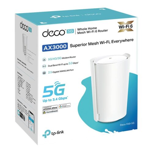 TP-LINK 5G AX3000 Whole Home Mesh Wi-Fi 6 Router Build-In 5G Modem 574Mbps at 2.4GHz + 2402Mbps at 5GHz 5G 3.4Gbps/900Mbps 4G+