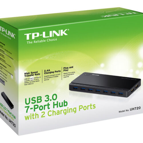 TP-LINK 7 ports USB 3.0 Hub with 2 power charge ports 2.4A Max Desktop a 12V/4A power adapter included