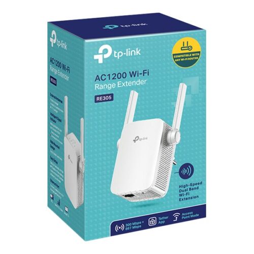 TP-LINK AC1200 Dual Band Wireless Wall Plugged Range Extender MediaTek 867Mbps at 5GHz + 300Mbps at 2.4GHz 802.11ac/a/b/g/n 1 10/100