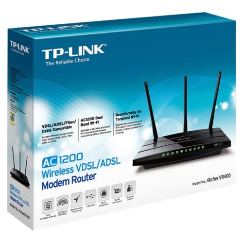 TP LINK AC1200 Modem Routeur WiFi VDSL/ADSL Broadcom  CPU 802.11ac/a/n/g/b 867Mbps at 5GHz + 300Mbps at 2.4GHz 1GE WAN/LAN+3FE LAN 1
