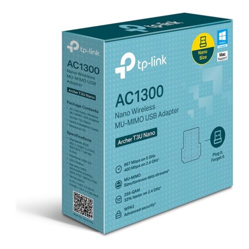 TP-LINK AC1300 Mini Dual Band Wi-Fi USB Adapter 867Mbps at 5GHz + 400Mbps at 2.4GHz USB 3.0 MU-MIMO