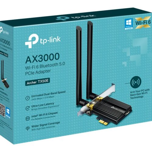 TP-LINK Archer TX50E AX3000 Wi-Fi 6 PCI Express Adapter Bluetooth 5.0 MU-MIMO 2x High Gain ext. antennas OFDMA