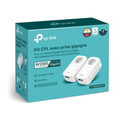 TP-LINK AV2000 2-Port Gigabit Passthrough Powerline Starter Kit 2000Mbps Powerline Data Rate Line-Neutral/Line-Ground 2×2 MIMO 2