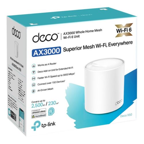 TP-LINK AX3000 Whole Home Mesh Wi-Fi 6 Unit 574Mbps at 2.4GHz + 2402Mbps at 5GHz 2xInternal Antennas 3xGigabit Ports WAN/LAN