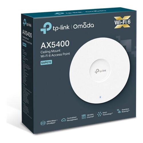 TP-LINK AX5400 Ceiling Mount Dual-Band Wi-Fi 6 Access Point 1×2.5Gbps RJ45 Port 574Mbps at 2.4GHz + 4804Mbps at 5GHz 802.3at POE