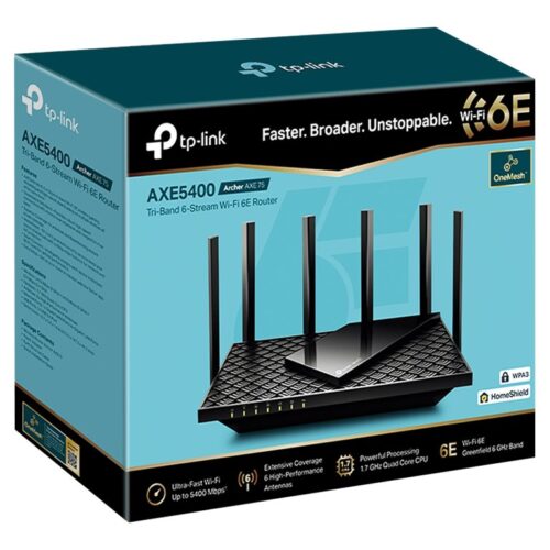 TP-LINK AX5400 Tri-Band Wi-Fi 6E Router 574Mbps at 2.4GHz + 2402Mbps at 5GHz + 2402Mbps at 6GHz 6x Antennas Broadcom 1.7GHz Quad CPU
