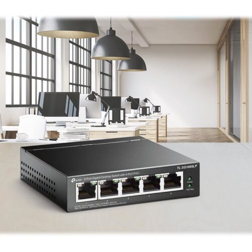 TP-LINK TL-SG1005LP 5-Port Gigabit Desktop Steel Case Switch with 4-Port PoE+ 40W PoE budget