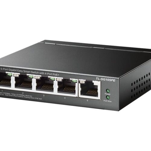 TP-LINK TL-SG105PE 5-Port Gigabit Easy Smart Switch with 4-Port PoE+ 65W PoE budget Desktop Steel Case