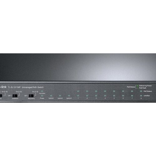 TP-LINK TL-SL1311MP 8×10/100 PoE+ 2x Gigabit Non-PoE Ports 1x Gigabit SFP Slot 124W PoE budget Desktop Steel Case