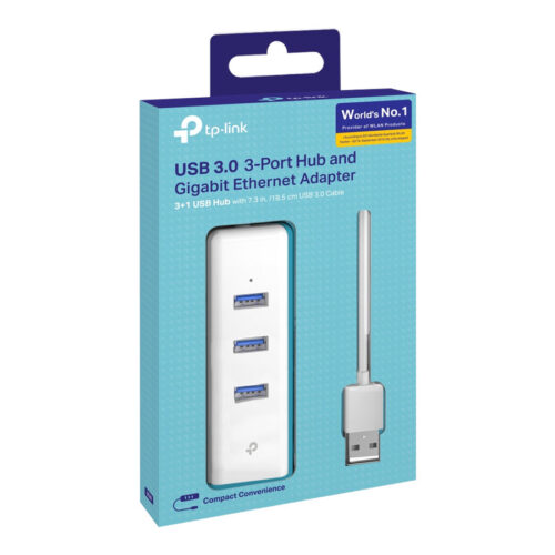 TP-LINK USB 3.0 to Gigabit Ethernet Network Adapter 3-Port USB 3.0 Hub 1 USB 3.0 connector 1 Gigabit Ethernet port 3 USB 3.0 ports