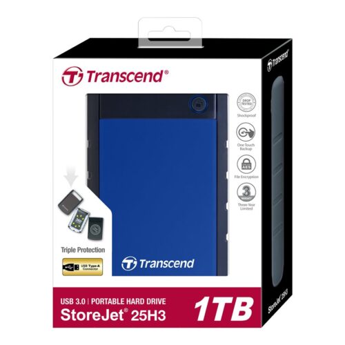 TRANSCEND 1To Disque dur externe 2.5p – Anti-choc Bleu