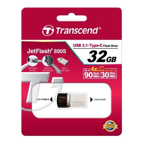 TRANSCEND 32Go Clé USB3.1 Gen 1- On The Go – Type A et C – Argentée