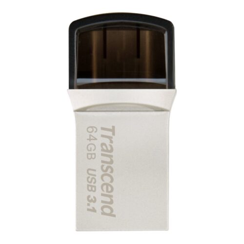 TRANSCEND 64Go Clé USB3.1 Gen 1- On The Go – Type A et C – Argentée