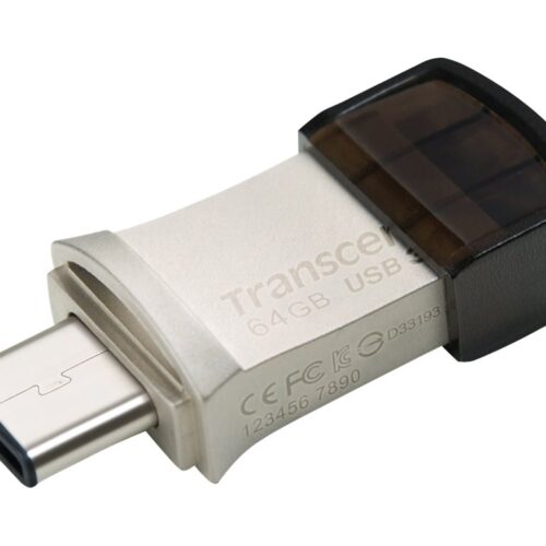 TRANSCEND 64Go Clé USB3.1 Gen 1- On The Go – Type A et C – Argentée